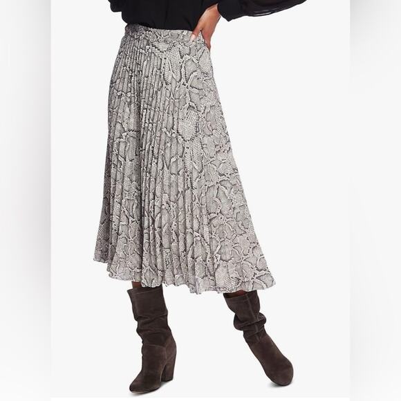 1.State Snake Print Pleated Midi Skirt - Picture 1 of 6